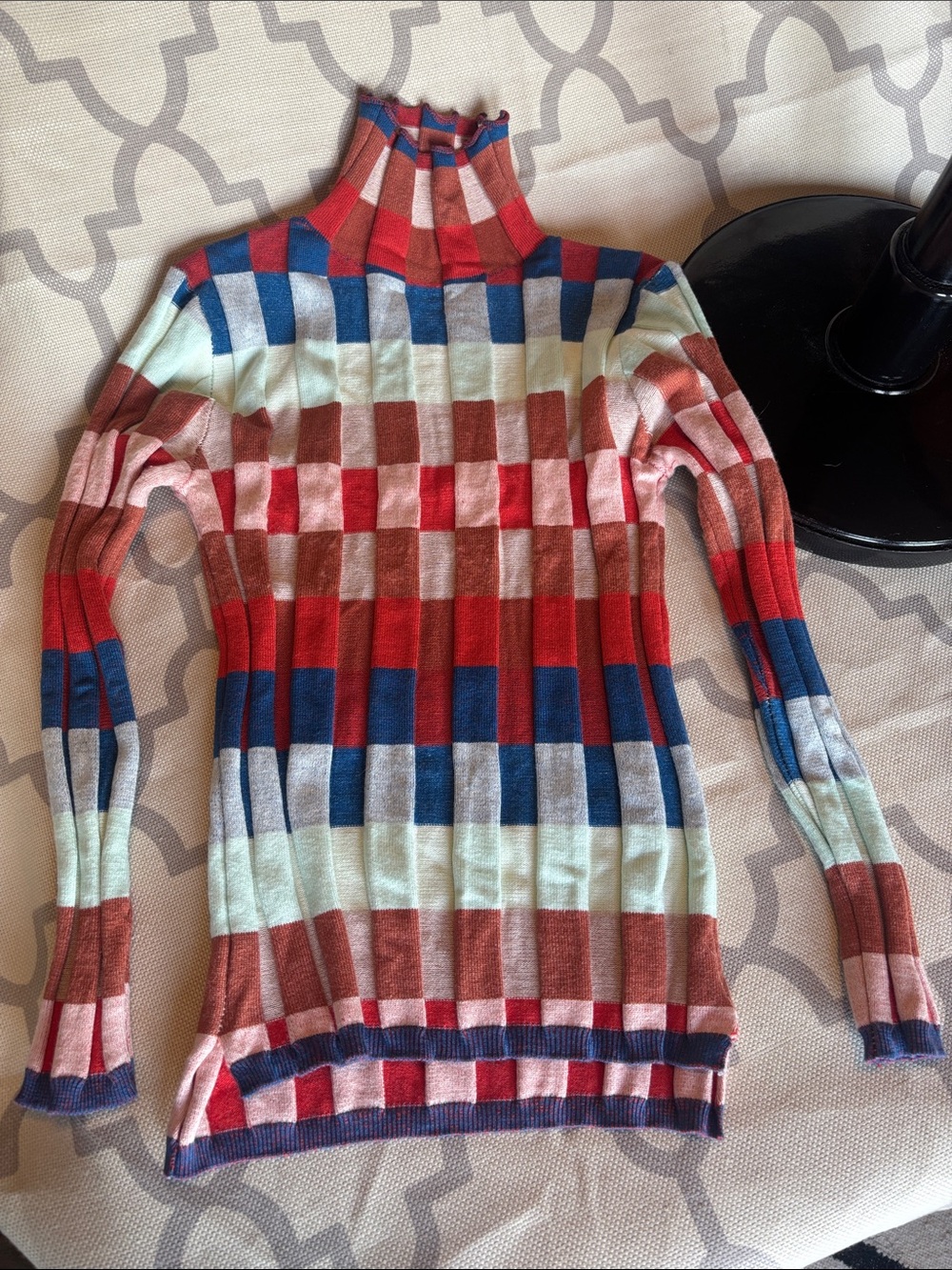 Colorblock Ribbed Turtleneck Sweater - Multicolor